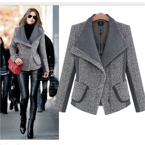  Уникално зимно дамско палто - къс модел в два цвята, сив и черен