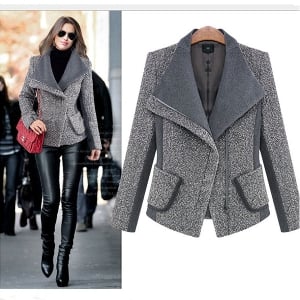  Уникално зимно дамско палто - къс модел в два цвята, сив и черен