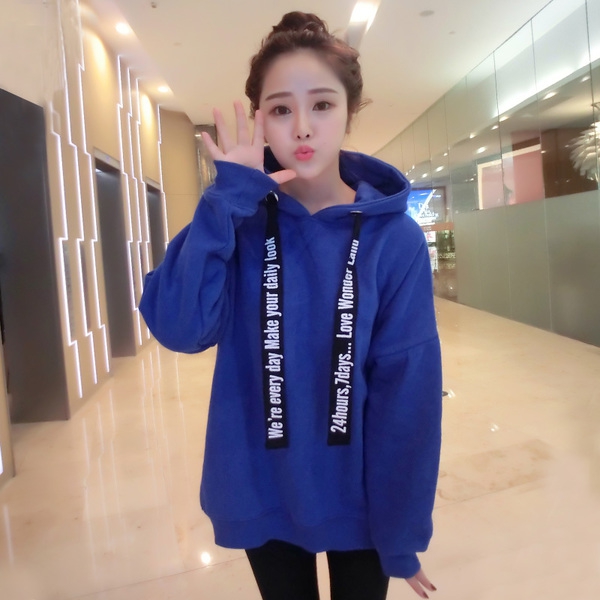 Γυναικείο φούτερ με κουκούλα, μοντέρνο στυλ, μπλε χρώμα σε διάφορα μεγέθη