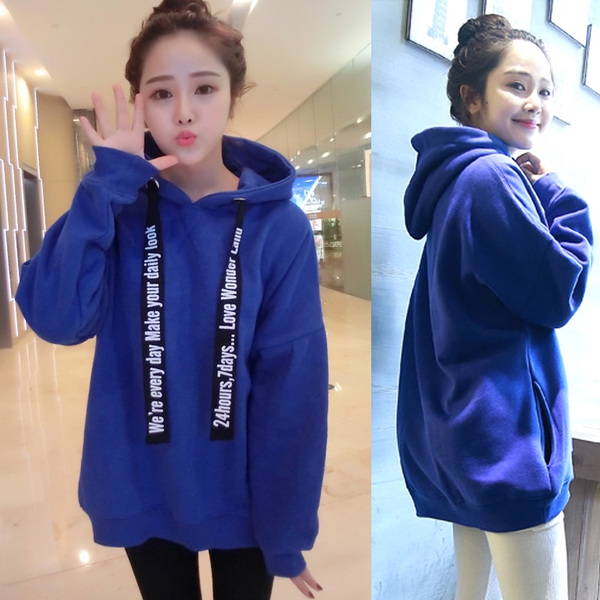 Γυναικείο φούτερ με κουκούλα, μοντέρνο στυλ, μπλε χρώμα σε διάφορα μεγέθη