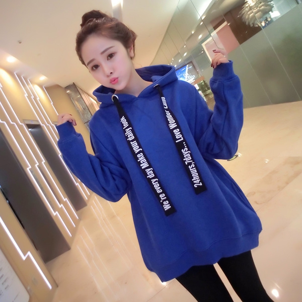 Γυναικείο φούτερ με κουκούλα, μοντέρνο στυλ, μπλε χρώμα σε διάφορα μεγέθη