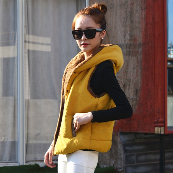 Дамски стилен зимен елек с качулка в пет цвята