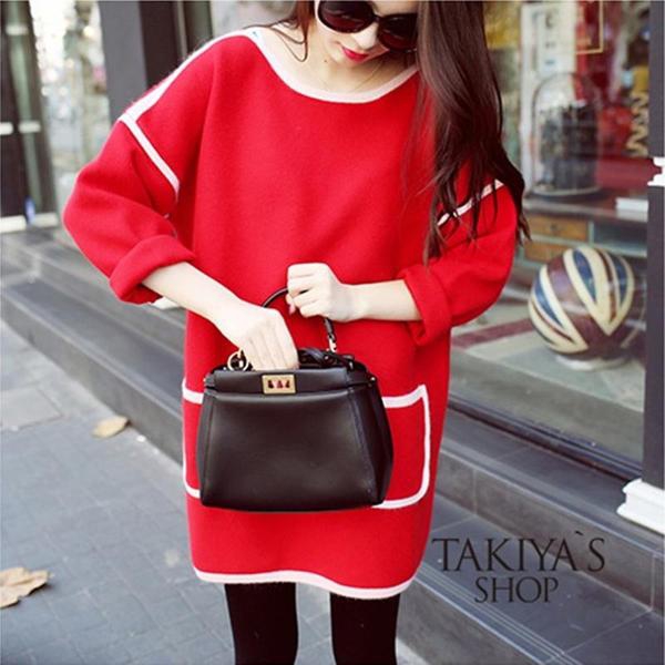 Дамска зимна елегантна рокля с дълги ръкави - три цвята