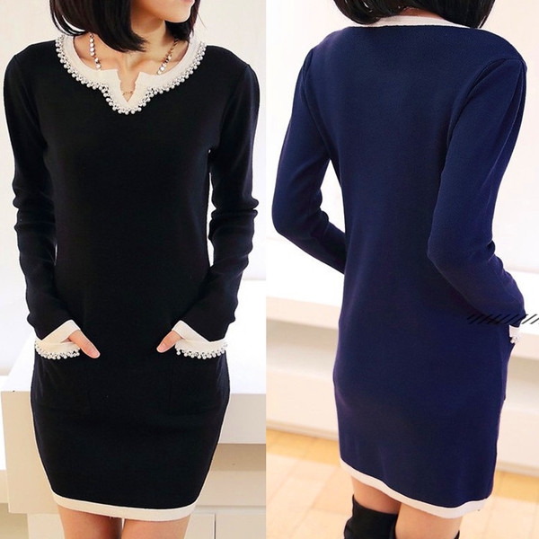  Дамска модерна рокля - есенна и зимна - в три цвята