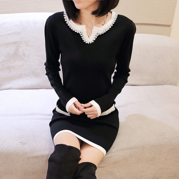  Дамска модерна рокля - есенна и зимна - в три цвята