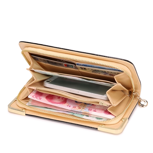 Дамски многофункционален порфейл от изкуствена кожа - голям избор от модели - син, жълт, черен, червен, розов, лилав, бял