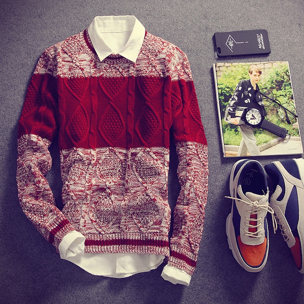 Мъжки зимен пуловер, от памук и полиестер, три модела