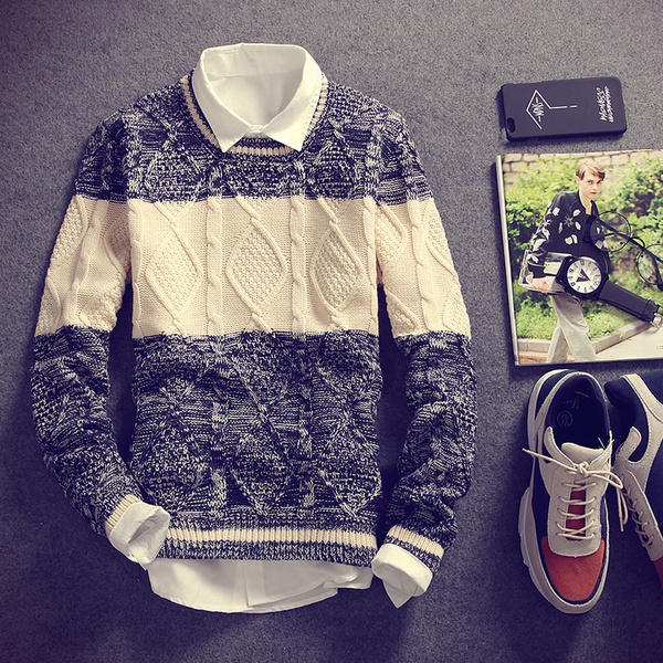 Мъжки зимен пуловер, от памук и полиестер, три модела