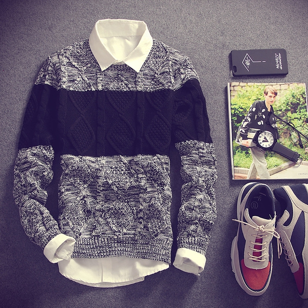 Мъжки зимен пуловер, от памук и полиестер, три модела