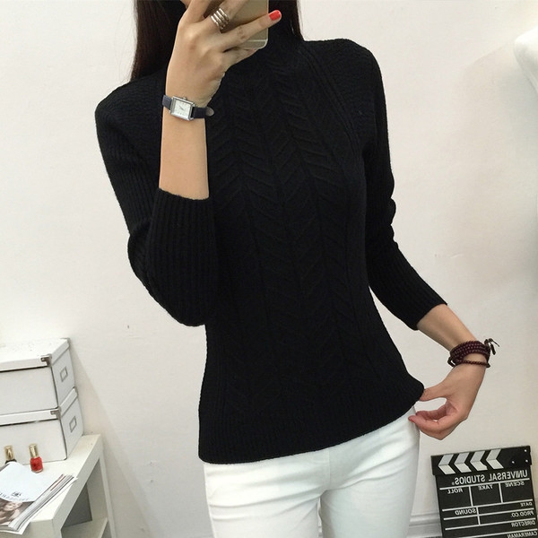 Дамски зимен пуловер  с яка - пет различни цвята