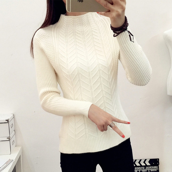 Дамски зимен пуловер  с яка - пет различни цвята