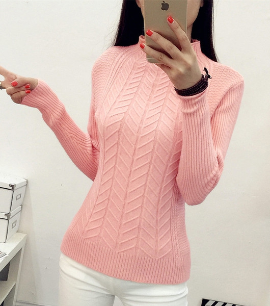 Дамски зимен пуловер  с яка - пет различни цвята