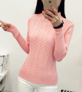Дамски зимен пуловер  с яка - пет различни цвята