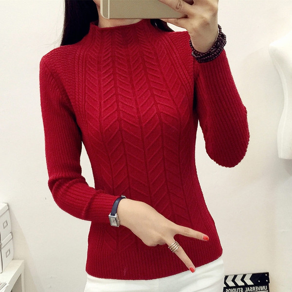 Дамски зимен пуловер  с яка - пет различни цвята