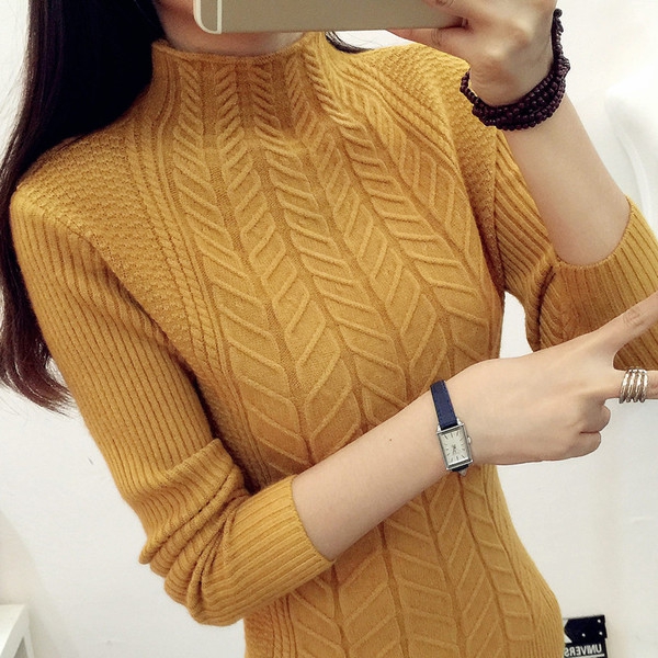 Дамски зимен пуловер  с яка - пет различни цвята