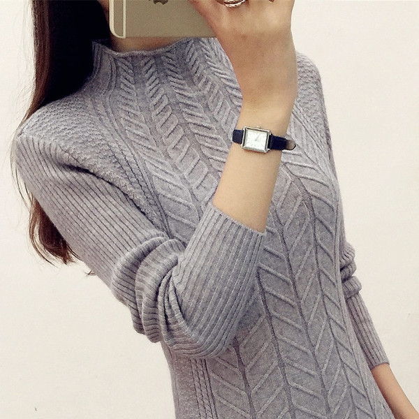 Дамски зимен пуловер  с яка - пет различни цвята