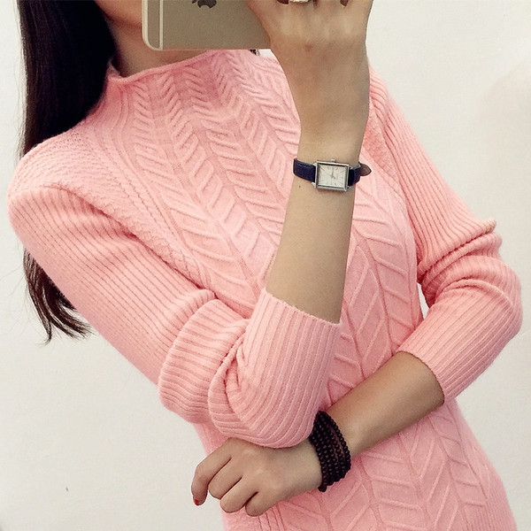 Дамски зимен пуловер  с яка - пет различни цвята