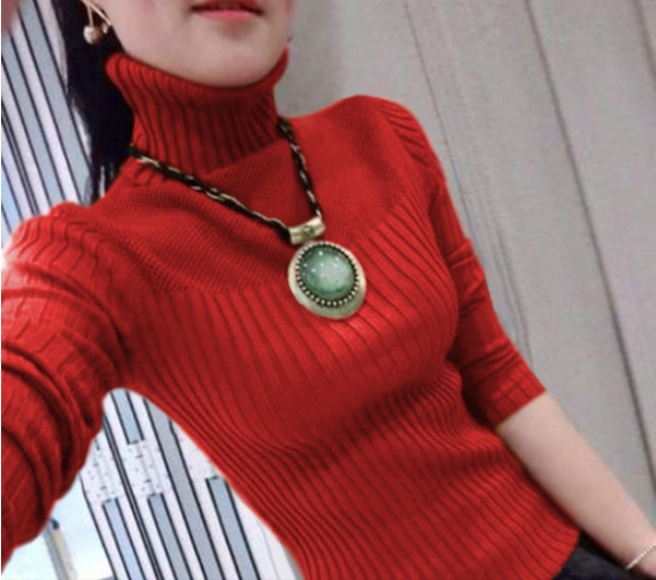 Стилен дамски пуловер тип поло в 7 различни цвята