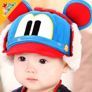 Детскки зимни шапки с ушички - сини, червени, жълти, розови