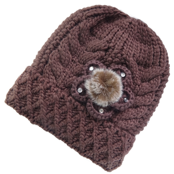 Дебели дамски зимни шапки с декоративни елементи - четири модела - лилав, кафав, розов, тъмночервен