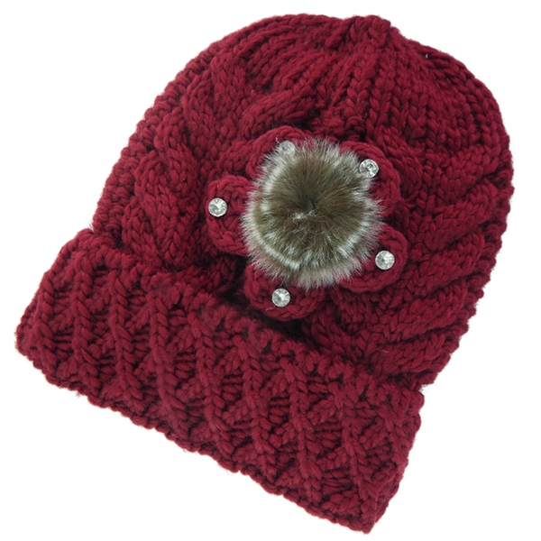 Дебели дамски зимни шапки с декоративни елементи - четири модела - лилав, кафав, розов, тъмночервен