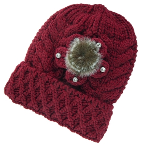 Дебели дамски зимни шапки с декоративни елементи - четири модела - лилав, кафав, розов, тъмночервен