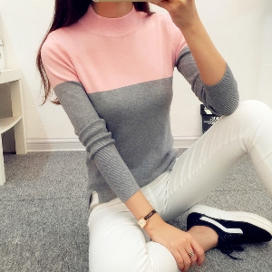 Дамски пуловер с яка и без яка в различни цветови комбинации