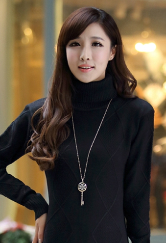 Дамски пуловер с висока яка и без в различни цветове 