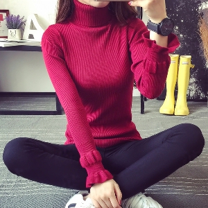Дамски пуловер с висока яка в 5 цвята