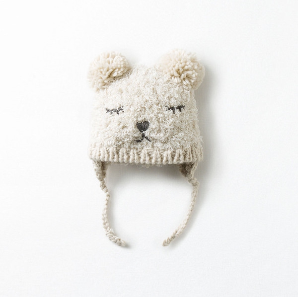 Детска зимна шапка `Мече` - розова и бяла