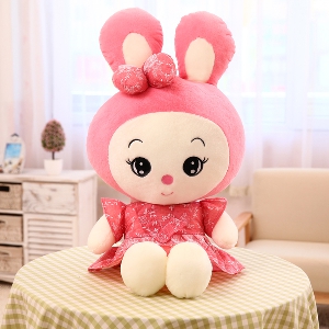 Детска плюшена кукла - зайче в розов цвят различни размери, за деца на различна възраст, подходящо за възглавничка