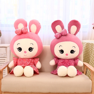 Детска плюшена кукла - зайче в розов цвят различни размери, за деца на различна възраст, подходящо за възглавничка
