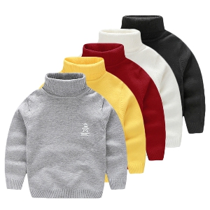 Παιδικά  χειμωνιάτικα  πουλόβερ για αγόρια - με πλεξούδα και υψηλό κολάρο σε  λευκό, γκρι, κόκκινο, κίτρινο, μαύρο χρώμα