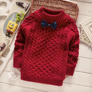 Детски зимен пуловер за момчета - червен и бежов