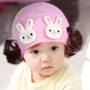 Зимна шапка за момичета с интересни изображения и декорации - \'слънце\' , \'зайче\' , \'пеперуда\' -  за деца до 3 години