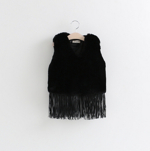 Детска зимна жилетка за момичета в три цвята - черен, кафяв и бежов