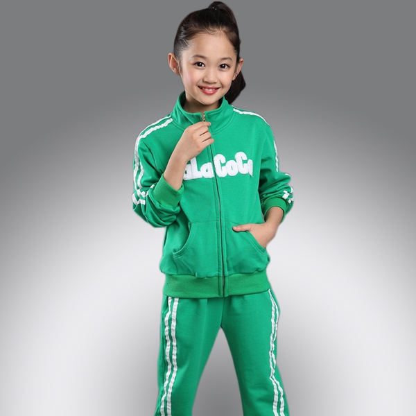 Детски анцуг за момичета в три цветови модела - розов, зелен, червен