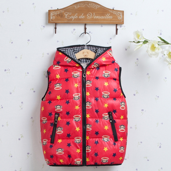 Зимен елек за малки деца - син, червен, черен с изобразено мече