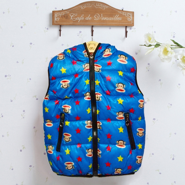 Зимен елек за малки деца - син, червен, черен с изобразено мече