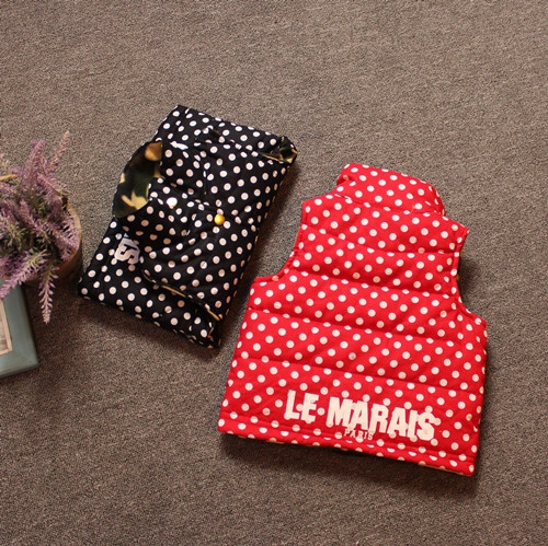 Детски зимен ватиран елек за момичета - червен и черен модел