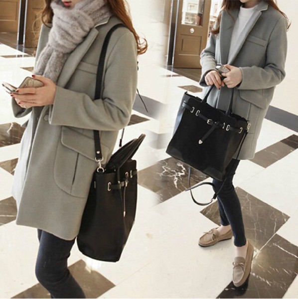 Κομψό γυναικείο μακρύ χειμωνιάτικο  παλτό - κόκκινο κρασί, μαύρο και γκρι