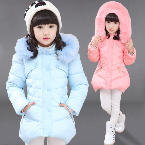 Детски зимни якета с качулка за момичета - сини, лилави, розови, червени