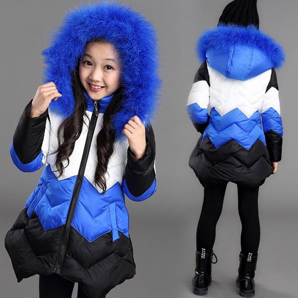 Παιδικό μακρύ χειμωνιάτικο βαμβακερό μπουφάν  - μοντέλο σε μπλε και ροζ χρώμα