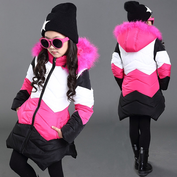 Παιδικό μακρύ χειμωνιάτικο βαμβακερό μπουφάν  - μοντέλο σε μπλε και ροζ χρώμα