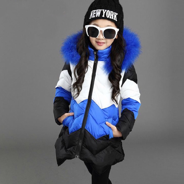 Παιδικό μακρύ χειμωνιάτικο βαμβακερό μπουφάν  - μοντέλο σε μπλε και ροζ χρώμα