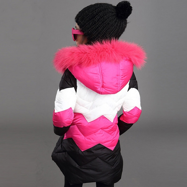 Παιδικό μακρύ χειμωνιάτικο βαμβακερό μπουφάν  - μοντέλο σε μπλε και ροζ χρώμα