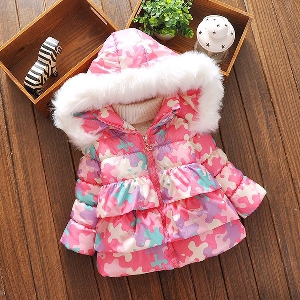 Παιδικά χειμωνιάτικα μπουφάν με κουκούλα σε ροζ και πράσινο χώμα - για κορίτσια μέχρι 4 ετών