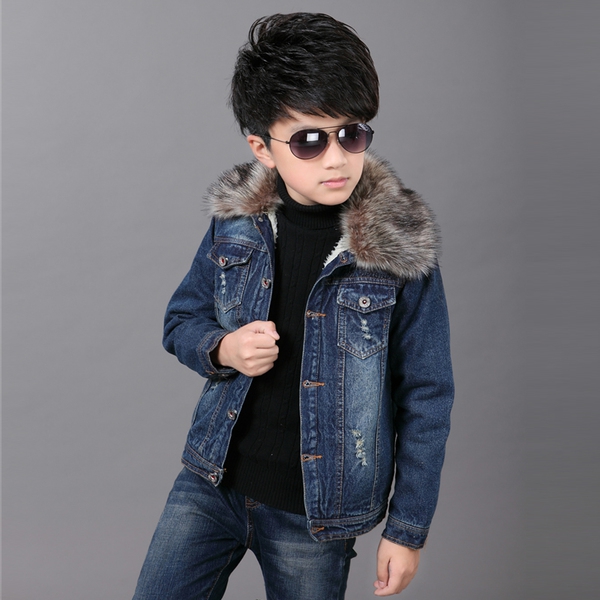 Детско зимно дънково яке с пух - за момчета и момичета 