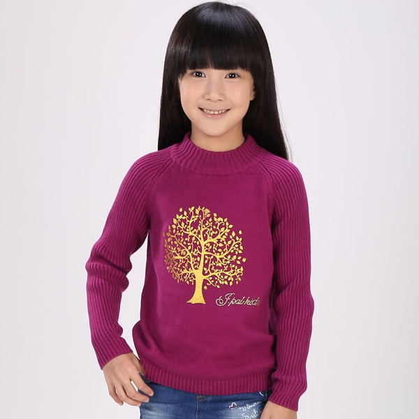 Детски пуловер за момичета в различни цвеотове - лилав, червен, бял, черен