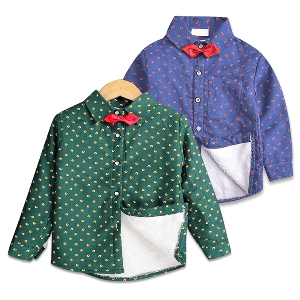 Παιδικό πουκάμισο με μακριά μανίκια σε δύο μοτίβα - μωβ και πράσινο